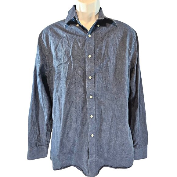 Tommy Hilfiger Blue Button Front Shirt Size 16 34-35 Dress Shirt - Picture 1 of 3
